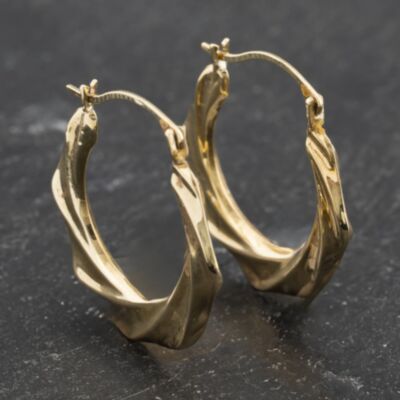 Pre-Owned Yellow Gold 20.5mm Patterned Creole Earrings 41173493