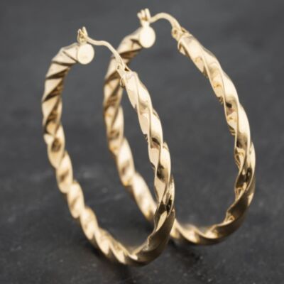 Pre-Owned 9ct Yellow Gold 47mm Large Twist Hoop Earrings 41173497