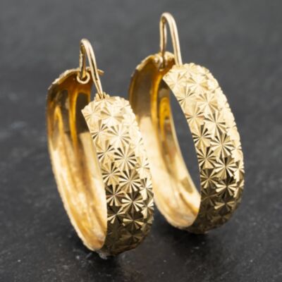 Pre-Owned 9ct Yellow Gold 27mm Diamond Cut Pattern Hoop Earrings 41173509