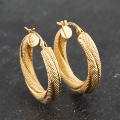 Pre-Owned 9ct Yellow Gold 22.3mm Frosted Pattern Hoop Earrings 41173516