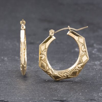 Pre-Owned Yellow Gold 25mm Hexagon Pattened Hoop Earrings 41173533