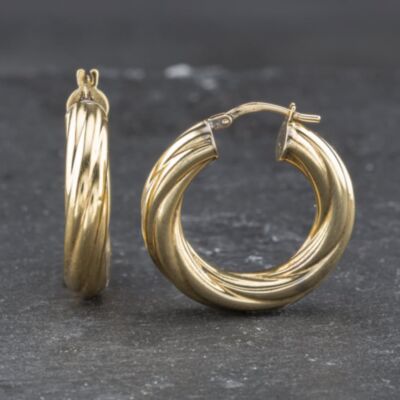 Pre-Owned 9ct Yellow Gold 25.5mm Twist Hoop Earrings 41173537