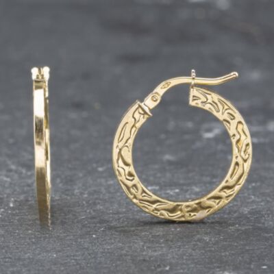 Pre-Owned Yellow Gold 21mm Patterned Hoop Earrings 41173543