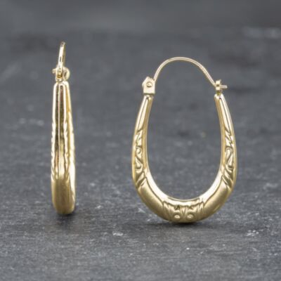 Pre-Owned Yellow Gold 26mm Patterned Creole Earrings 41173554
