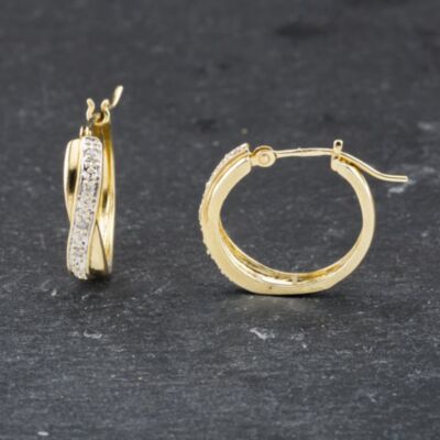 Pre-Owned 9ct Yellow Gold 15.8mm Diamond Hoop Earrings 41173560