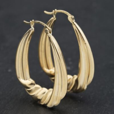 Pre-Owned 9ct Yellow Gold 35.6mm Textured Creole Earrings 41173569