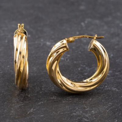 Pre-Owned 9ct Yellow Gold 25mm Chunky Twist Hoop Earrings 41173581