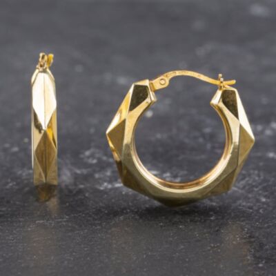 Pre-Owned 9ct Yellow Gold 24mm Faceted Creole Earrings 41173583