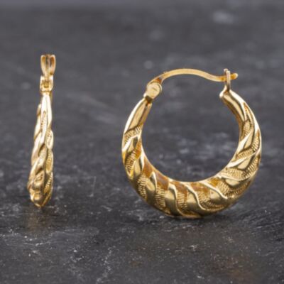 Pre-Owned Yellow Gold 21mm Patterned Creole Earrings 41173586