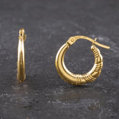 Pre-Owned Yellow Gold 16mm Patterned Creole Earrings 41173589