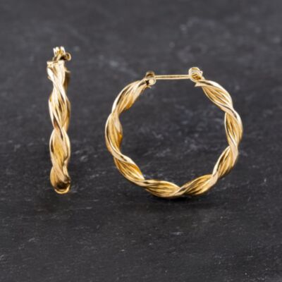 Pre-Owned 9ct Yellow Gold 25mm Twist Hoop Earrings 41173597