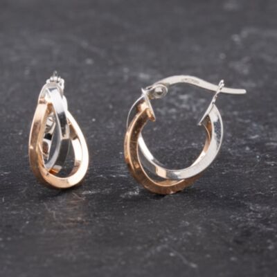 Pre-Owned 9ct Two Colour Gold 15mm Crossover Hoop Earrings 41173601