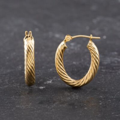 Pre-Owned Yellow Gold 18.4mm Oval Twist Hoop Earrings 41173609