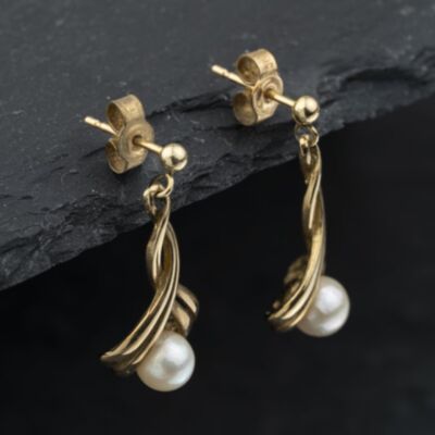 Pre-Owned 9ct Yellow Gold 22mm Pearl Pear Shaped Infinity Dropper Earrings 41173622