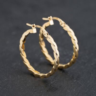 Pre-Owned 9ct Yellow Gold 25mm Twisted Hoop Earrings 41173638
