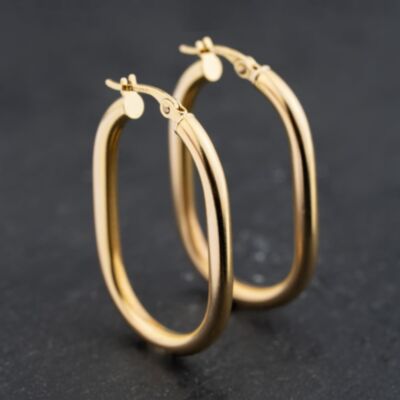 Pre-Owned 9ct Yellow Gold 34.5mm Oval Plain Hoop Earrings 41173640