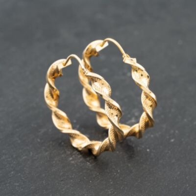Pre-Owned 9ct Yellow Gold 33.6mm Twist Hoop Earrings 41173653