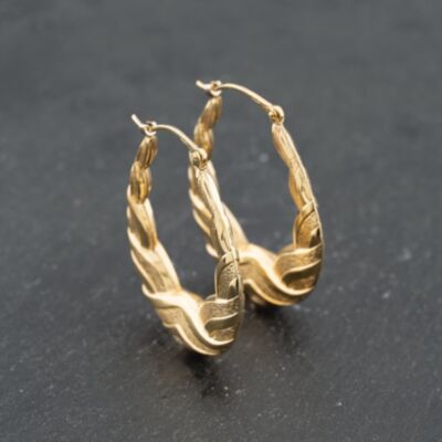 Pre-Owned Yellow Gold 37mm Patterned Embossed Creole Earrings 41173654