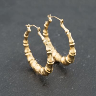 Pre-Owned 9ct Yellow Gold 34.5mm Bamboo Hoop Earrings 41173655