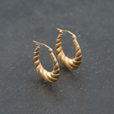 Pre-Owned Yellow Gold 24mm Oval Patterned Creole Earrings 41173661