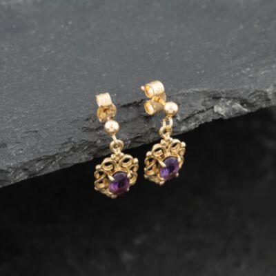 Pre-Owned 9ct Yellow Gold 17mm Amethyst Dropper Earrings 41173664