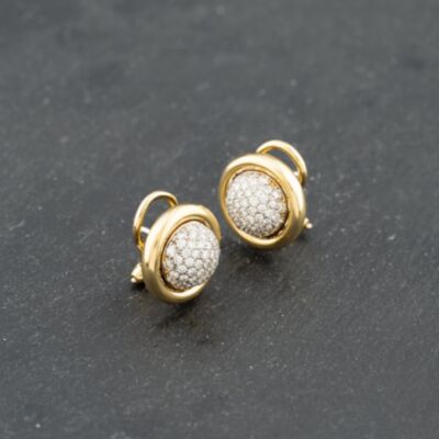 Pre-Owned 18ct Yellow Gold 14mm 1.00ct Diamond Round Pave Style Stud Earrings 41173670