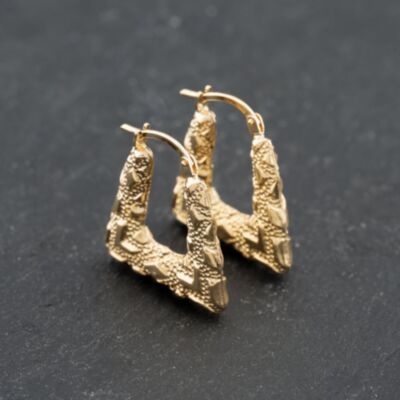 Pre-Owned 9ct Yellow Gold 21mm Square Patterned Creole Hoop Earrings 41173690