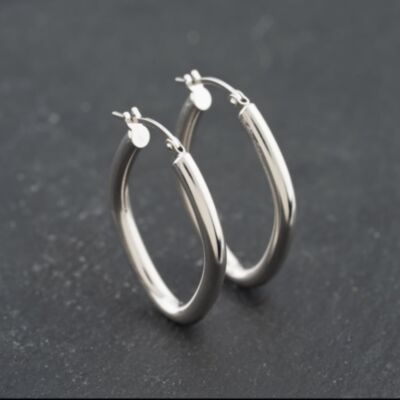 Pre-Owned 9ct White Gold 30mm Marquise Shaped Hoop Earrings 41173695