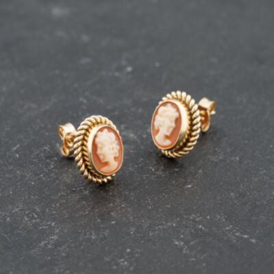 Pre-Owned 9ct Yellow Gold 12.4mm Cameo Oval Stud Earrings 41173702