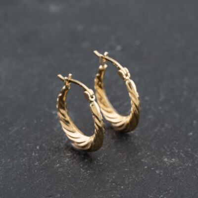 Pre-Owned Yellow Gold 20mm Rib Textured Creole Earrings 41173706