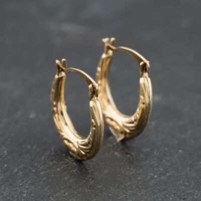 Pre-Owned Yellow Gold 14mm Patterned Creole Earrings 41173708