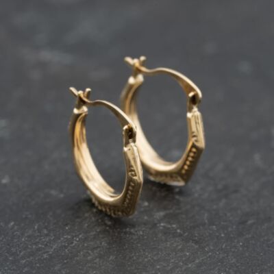 Pre-Owned Yellow Gold 14mm Patterned Creole Earrings 41173709