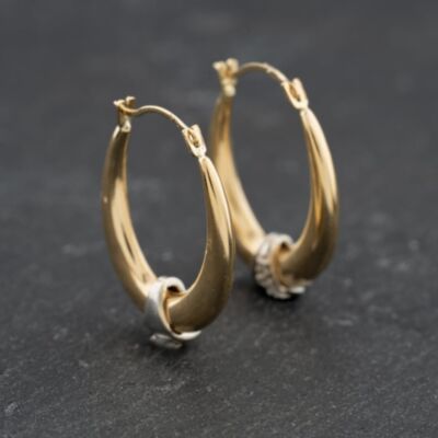 Pre-Owned Two Colour Gold 20mm Diamond Set Creole Earrings 41173711