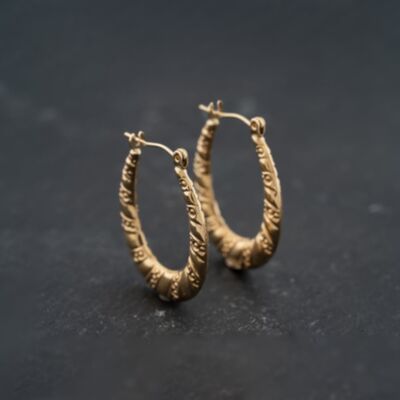 Pre-Owned Yellow Gold 25mm Patterned Creole Earrings 41173716