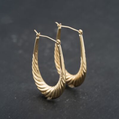 Pre-Owned 9ct Yellow Gold 37mm Patterned Creole Earrings 41173717