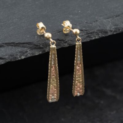 Pre-Owned 9ct Three Colour Gold 32mm Graduated Dropper Earrings 41173726