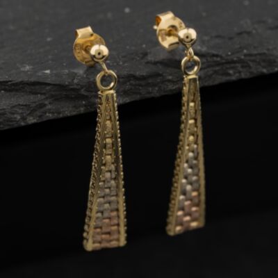 Pre-Owned 14ct Three Colour Gold Graduated 32mm Dropper Earrings 41173727