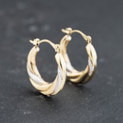 Pre-Owned 9ct Two Colour Gold 21mm Twisted Creole Earrings 41173759