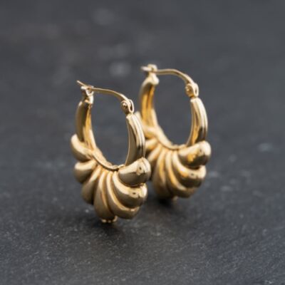 Pre-Owned 9ct Yellow Gold 23mm Embossed Creole Earrings 41173772