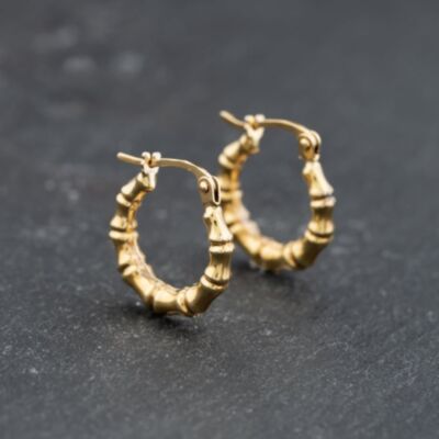Pre-Owned 9ct Yellow Gold 16mm Bamboo Hoop Earrings 41173774