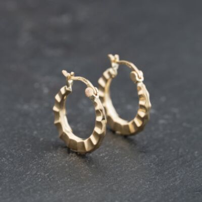 Pre-Owned 9ct Yellow Gold 16.7mm Patterned Hoop Earrings 41173775