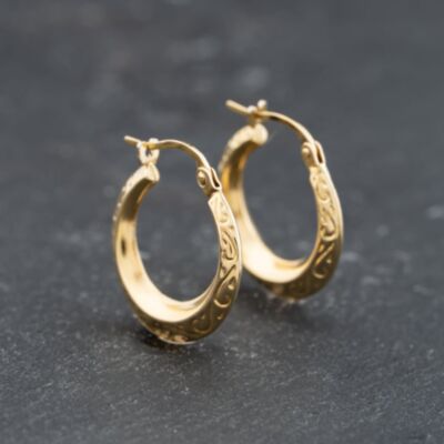 Pre-Owned 9ct Yellow Gold 19.6mm Patterned Creole Earrings 41173776