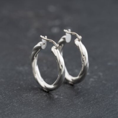 Pre-Owned 9ct White Gold Twisted Hoop Earrings 41173783