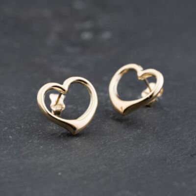 Pre-Owned 9ct Yellow Gold 15.8mm Openwork Heart Stud Earrings 41173787