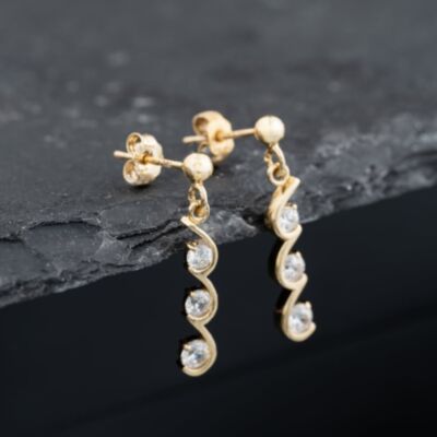 Pre-Owned 9ct Yellow Gold 24mm Cubic Zirconia Three Stone Stud Earrings 41173788