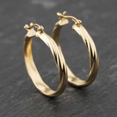 Pre-Owned 9ct Yellow Gold 22mm Twisted Hoop Earrings 41173798
