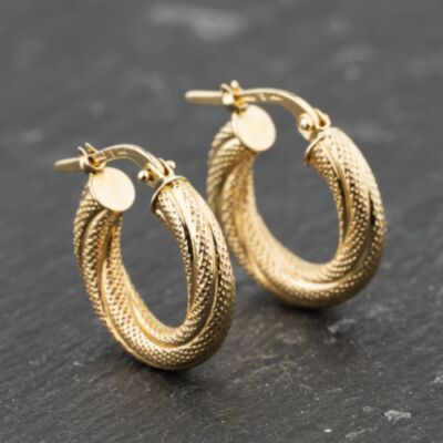 Pre-Owned 9ct Yellow Gold 19mm Patterned Hoop Earrings 41173830