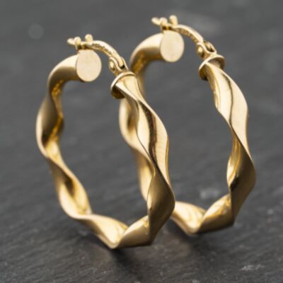 Pre-Owned 9ct Yellow Gold 28.2mm Twisted Hoop Earrings 41173873