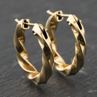 Pre-Owned 9ct Yellow Gold 21.3mm Twisted Hoop Earrings 41173874