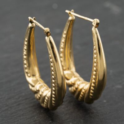 Pre-Owned 9ct Yellow Gold 34mm Oval Patterned Creole Earrings 41173924